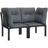 vidaXL Tuinhoekstoelen 2 st met kussens poly rattan zwart en grijs