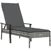 vidaXL Zonnebed met kussen, grijs, polyrotan