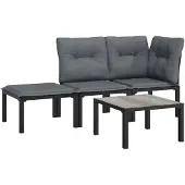 vidaXL 4-delige Loungeset poly rattan zwart en grijs
