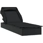 vidaXL Ligbed met inklapbaar dak 213x63x97 cm poly rattan zwart