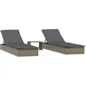 vidaXL Ligbedden 2 st met tafel poly rattan grijs