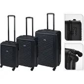 Excellent Kofferset 3-delig INCL Cijferslot - 52cm, 63cm en 72 cm - Zwart - 360 Graden wielen