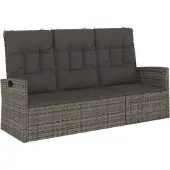 vidaXL Tuinbank verstelbaar met kussens 173 cm poly rattan grijs