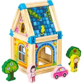 Northix Houten bouwblokken, huis 6-in-1, Ecotoys