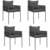 vidaXL Tuinstoelen 4 st met kussens 54x61x83 cm poly rattan zwart