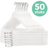 LifeGoods Kledinghangers - Met Broeklat - Hardhout - Wit - 50 Stuks