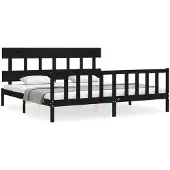 vidaXL Bedframe met hoofdbord massief hout zwart 200x200 cm