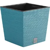 Prosperplast Plantenpot/bloempot Furu Stripes - voor buiten - kunststof - blauw - vierkant - D24 x H23.5 cm - Plantenpot