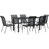vidaXL 7-delige Tuinset textileen en staal zwart
