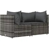 vidaXL Tuinhoekbanken met kussens 2 st poly rattan grijs