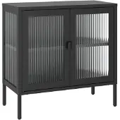 vidaXL Dressoir 70x35x70 cm glas en staal zwart