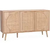 Sweeek Dressoir met 3 deuren houtlook en rotan 120cm Naturel