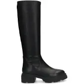 Manfield Zwarte leren hoge laarzen met half stretch | Maat 39