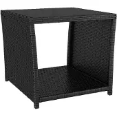 vidaXL Salontafel met glazen blad poly rattan en gehard glas zwart