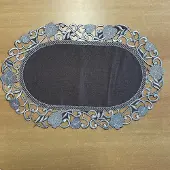 Unique living Tafelloper - Linnenlook Bruin met blaadjes - Loper 45 cm