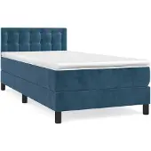 vidaXL Boxspring met matras fluweel donkerblauw 90x190 cm