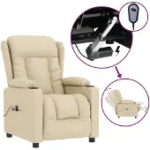 vidaXL Fauteuil verstelbaar elektrisch stof crèmekleurig