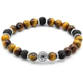 Victorious Natuurstenen Kralen Armband Heren – Tijgeroog & Lavasteen – Bruin/Zwart – 17cm
