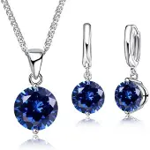 Victorious Set Dames Ketting en Oorbellen – Blauw Bergkristal – Zilver – 45cm