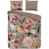 Descanso Dekbedovertrek Biologische Katoen Satijn Fiori - taupe 200x200/220cm