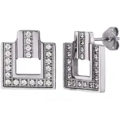 Victorious Dames Oorbellen Zilver – Vierkant met Bergkristallen – 1CM