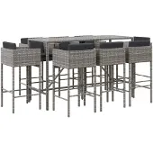 vidaXL 9-delige Tuinbarset met kussens poly rattan grijs