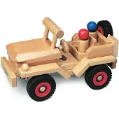 Fagus Houten jeep bestuurbaar 28 cm + 2 poppet