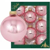 Merkloos 8x Glanzende lichtroze kerstballen van glas 7 cm - Kerstbal