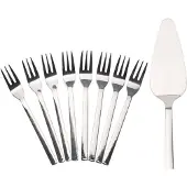 Excellent houseware Taartschep incl. 8 gebaksvorkjes - serveer set - rvs - 23 cm - Feestbestek