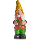 Ibergarden Tuinkabouter beeldje Dwerg met gele muts - Keramiek - 38 cm - Tuinbeelden