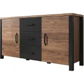 Meubella Dressoir Olivia - Zwart - Eiken - 147x43x79cm - Kast