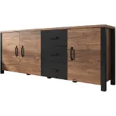 Meubella Dressoir Olivia - Zwart - Eiken - 192x43x79cm - Kast