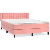 vidaXL Boxspring met matras fluweel roze 140x190 cm