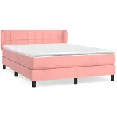 vidaXL Boxspring met matras fluweel roze 140x190 cm