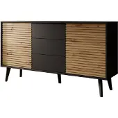 Meubella Dressoir Zwart 154x39x83 lades zwarte pootjes