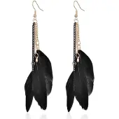 Deja Jewels Deja Dames Oorbellen Ketting en 3 Veertjes - Zwart
