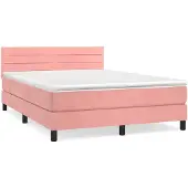 vidaXL Boxspring met matras fluweel roze 140x200 cm