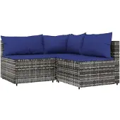 vidaXL 3-delige Loungeset met kussens poly rattan grijs