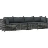 vidaXL 4-delige Loungeset met kussens poly rattan grijs