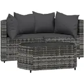 vidaXL 3-delige loungeset voor de tuin met kussens, grijs, polyrotan