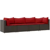 vidaXL 4-delige Loungeset met kussens poly rattan bruin