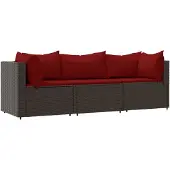 vidaXL 3-delige Loungeset met kussens poly rattan bruin