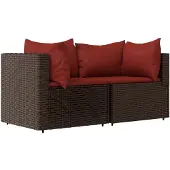 vidaXL Tuinhoekbanken met kussens 2 st poly rattan bruin