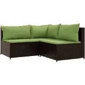 vidaXL 3-delige Loungeset met kussens poly rattan bruin