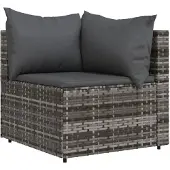 vidaXL - Tuinhoekbank - met - kussens - poly - rattan - grijs