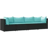 vidaXL 4-delige Loungeset met kussens poly rattan zwart