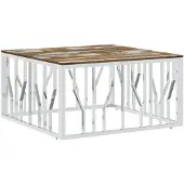 vidaXL Salontafel roestvrij staal en massief gerecycled hout zilver