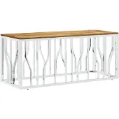 vidaXL Salontafel roestvrij staal en massief acaciahout zilverkleurig