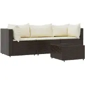 vidaXL 4-delige Loungeset met kussens poly rattan bruin