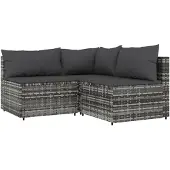 vidaXL 3-delige Loungeset met kussens poly rattan grijs